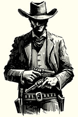 Gunslinger Portrait Linocut