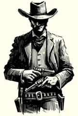 Fotobehang Gunslinger Portrait Linocut © Malchev
