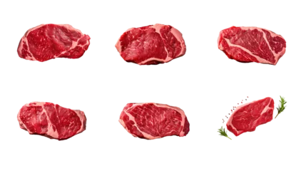 Fotobehang Collection of PNG. Raw beef top view isolated on a transparent background. © morepiixel