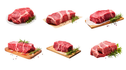 Collection of PNG. Raw beef isolated on a transparent background.