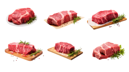 Collection of PNG. Raw beef isolated on a transparent background.