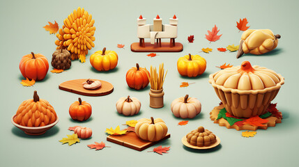 thanksgiving cartoon character and objects for festive holiday design