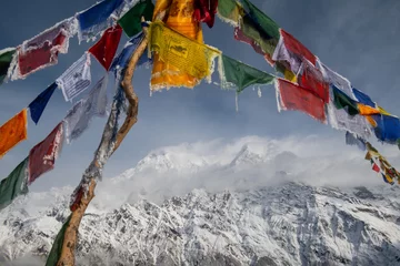 Crédence de cuisine en verre imprimé Annapurna Tibetan prayer flags, Nepal