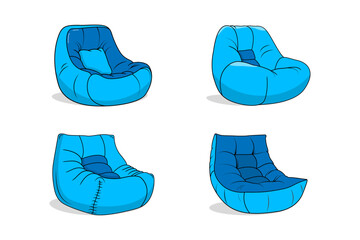 Bean bag chair vector icon, flat coloring line art minimal illustration.