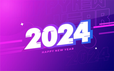 Happy New Year 2024 text background flyer banner design futuristic gradient vector illustration
