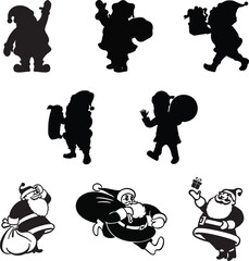 Santas in Silhouette: Set of 8 Festive Santa Claus Shadows