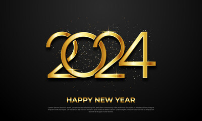 new year celebration 2024 with style number in golden color with shiny light on a dark decoration background