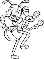 Ant playing maracas cartoon outline