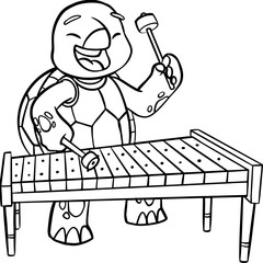 Turtle playing xylophone cartoon outline