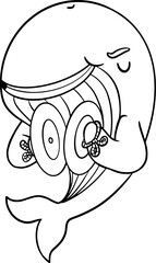 Whale playing cymbal character outline