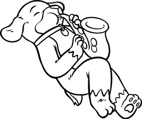Dog playing saxophone cartoon outline