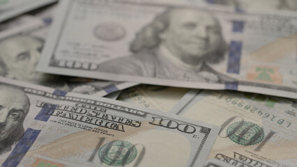 Closeup   background of 100 dollar bills new style
