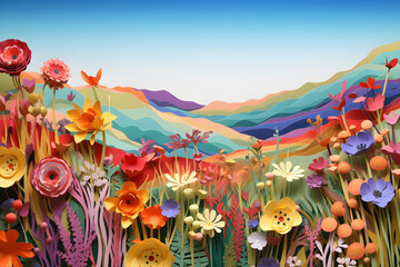 colourful flower meadow abstract 3D segmentation art background - obrazy, fototapety, plakaty