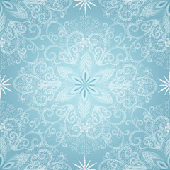 Vector seamless gentle Christmas pattern with snowflakes on a blue gradient background