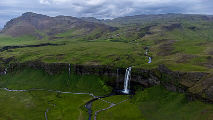 Seljalandsfoss, Aerial drone photography of Iceland