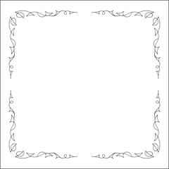Elegant black and white thin ornamental frame, decorative border, corners for greeting cards, banners, business cards, invitations, menus. Isolated vector illustration.	

