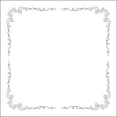 Elegant black and white thin ornamental frame, decorative border, corners for greeting cards, banners, business cards, invitations, menus. Isolated vector illustration.	

