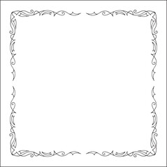 Elegant black and white thin ornamental frame, decorative border, corners for greeting cards, banners, business cards, invitations, menus. Isolated vector illustration.	
