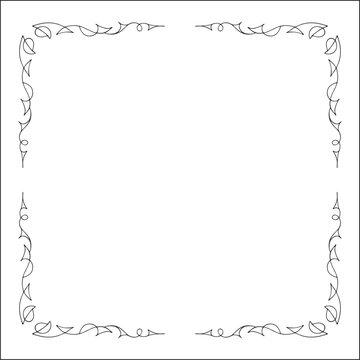 Elegant black and white thin ornamental frame, decorative border, corners for greeting cards, banners, business cards, invitations, menus. Isolated vector illustration.	
