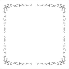 Elegant black and white thin ornamental frame, decorative border, corners for greeting cards, banners, business cards, invitations, menus. Isolated vector illustration.	
