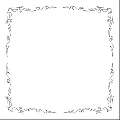Elegant black and white thin ornamental frame, decorative border, corners for greeting cards, banners, business cards, invitations, menus. Isolated vector illustration.	
