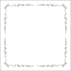 Elegant black and white thin ornamental frame, decorative border, corners for greeting cards, banners, business cards, invitations, menus. Isolated vector illustration.	
