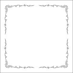 Elegant black and white thin ornamental frame, decorative border, corners for greeting cards, banners, business cards, invitations, menus. Isolated vector illustration.	
