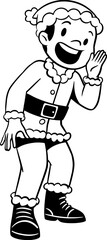 Young boy wearing santa claus costume, christmas coloring page