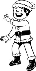 Young boy wearing santa claus costume, christmas coloring page