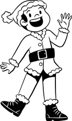Young boy wearing santa claus costume, christmas coloring page