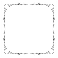 Elegant black and white thin ornamental frame, decorative border, corners for greeting cards, banners, business cards, invitations, menus. Isolated vector illustration.	