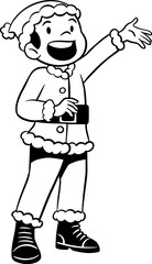 Young boy wearing santa claus costume, christmas coloring page