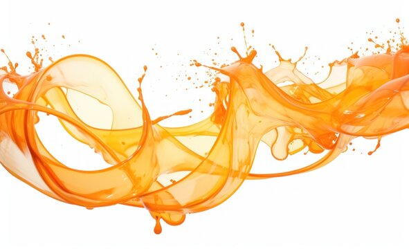  A Mixture Of Orange And Yellow Liquid On A White Background With A Splash Of Water On The Bottom Of The Image.