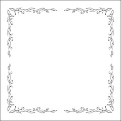 Vegetal floral frame with tropical leaves and flowers, decorative corners for greeting cards, banners, business cards, invitations, menus. Isolated vector illustration.	