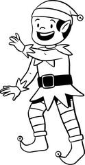 Elf boy character outline, christmas coloring page