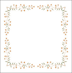 Fototapeta na wymiar Green floral frame with heart shaped flowers, decorative corners for greeting cards, banners, business cards, invitations, menus. Isolated vector illustration.