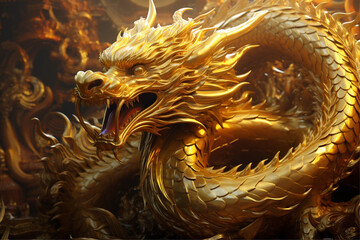Golden chinese dragon, dragon for 2024 chinese new year greeting card