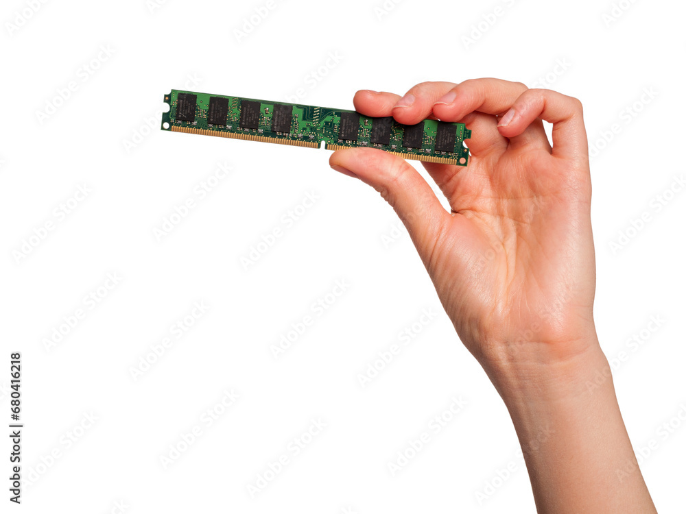 Poster hand holding ram modules to assemble a computer, choosing the right components for a computer, types