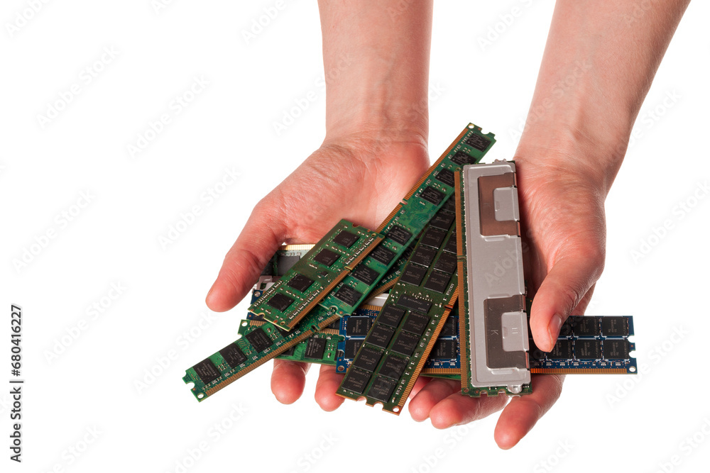 Poster hand holding ram modules to assemble a computer, choosing the right components for a computer, types