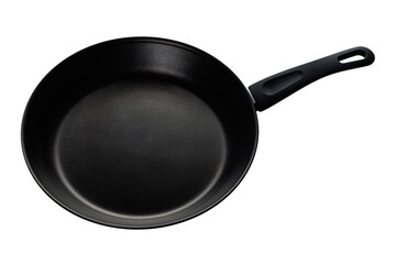 Metal frying pan with non-stick coating for cooking and serving food for all types of electric and gas stoves isolated on a white background - obrazy, fototapety, plakaty