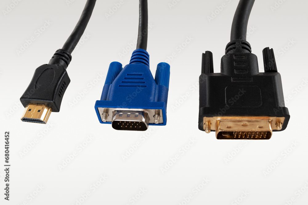 Poster dvi hdmi digital and vga analog video cable for connecting an external tv screen monitor to a comput