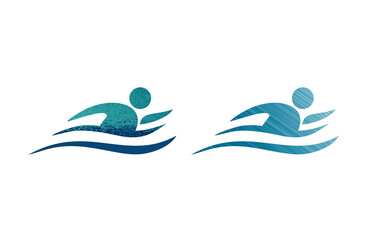 Swiming icon symbol green and blue with texture