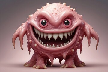 A picture of detailed pink slime monster with a scary smile.