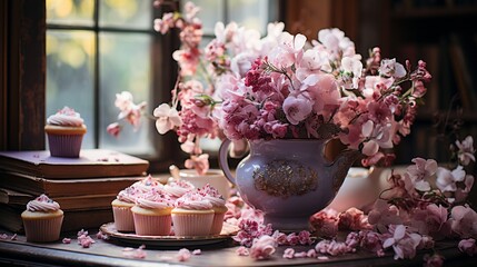 Fototapeta na wymiar cupcake with pink frosting