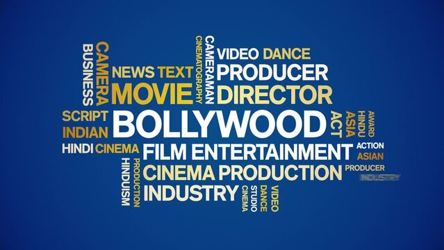 Bollywood animated word cloud;text design animation tag kinetic typography seamless loop.