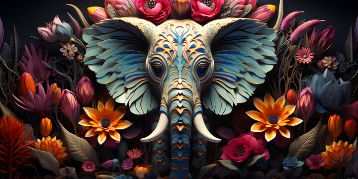 abstract 3D bohemian art background with elephant