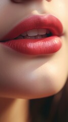 Obraz premium close-up portrait of a smiling female lip, AI generated, background image