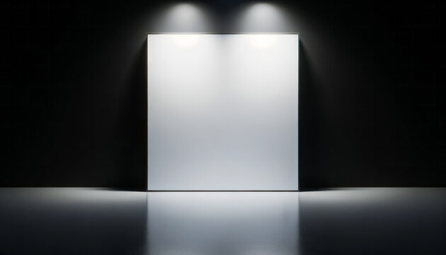 Spotlight on blank gallery display with dark ambient lighting. Exhibition concept. Generative AI