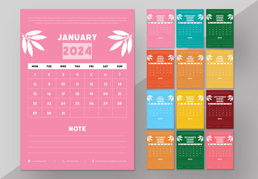 2024 Calendar Template In Colorful Design