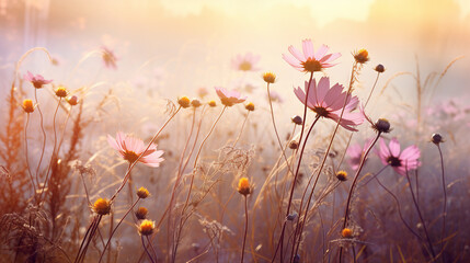 meadow flowers in vintage sunlight